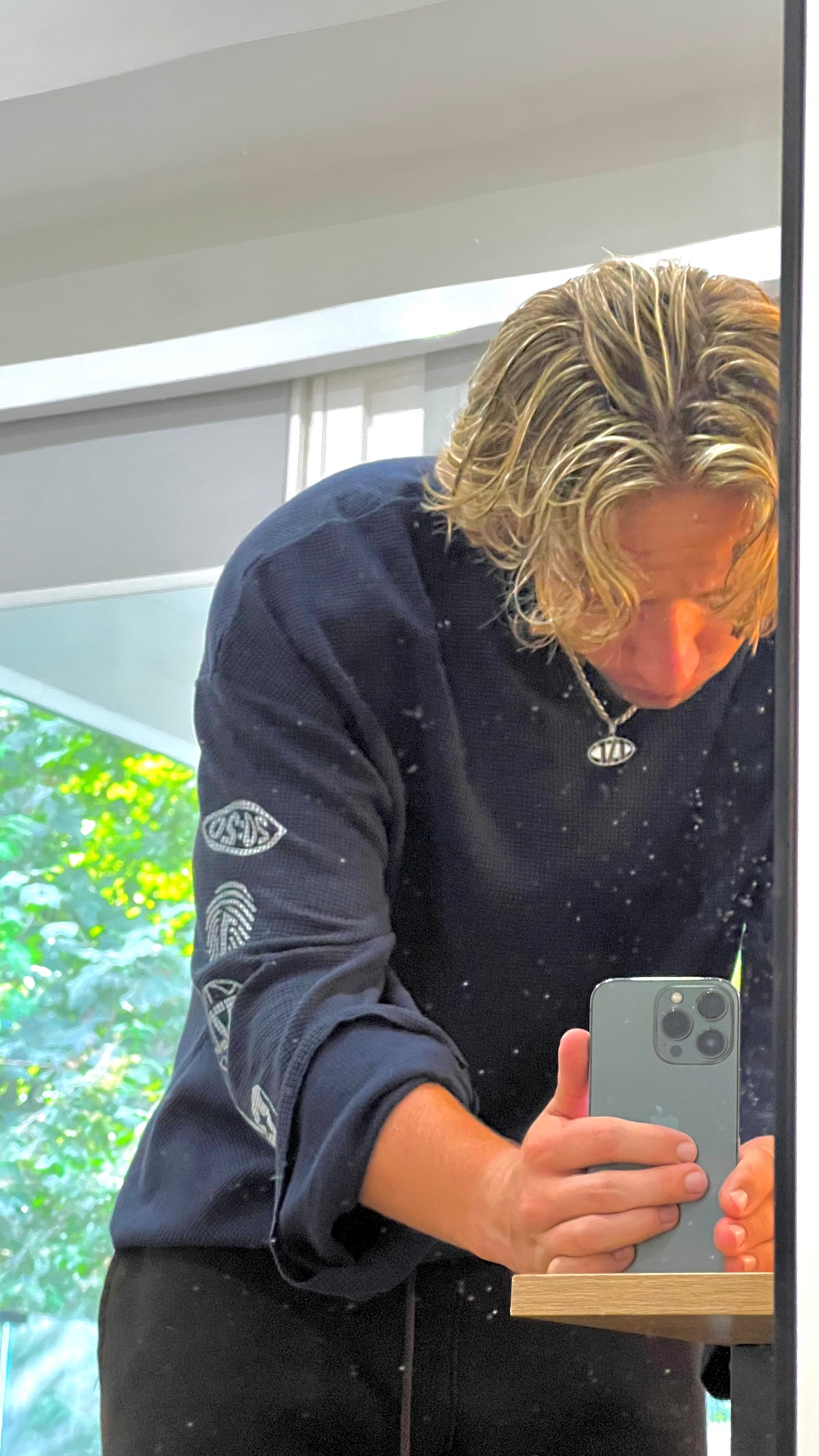 Navy Ace of One Waffle Knit Long Sleeve