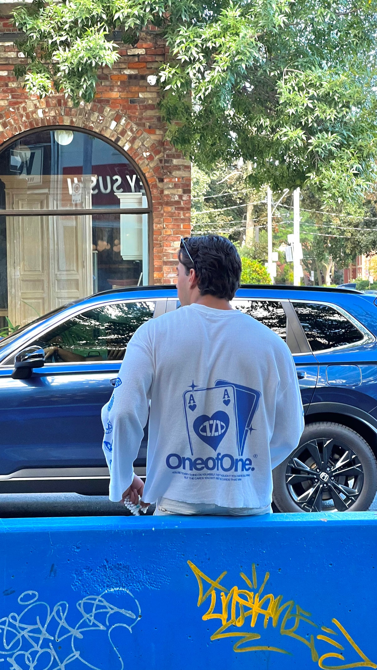 Blue Ace of One Waffle Knit Long Sleeve