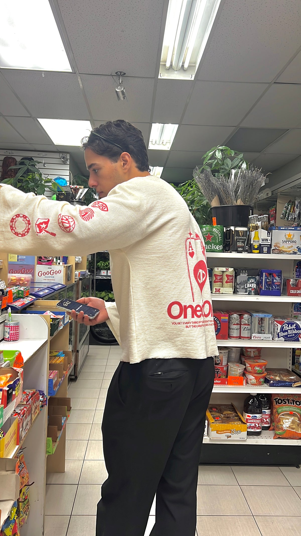 Red Ace of One Waffle Knit Long Sleeve