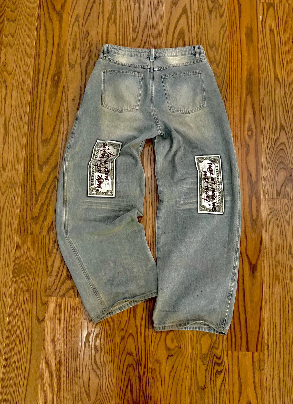 Luxury Denim Make Art Make Love Make Money Baggy Jeans
