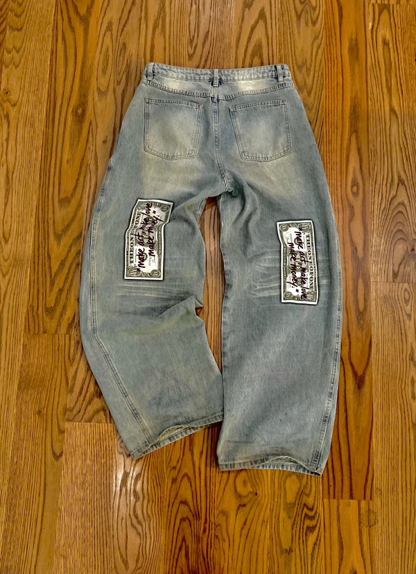 Luxury Denim Make Art Make Love Make Money Baggy Jeans
