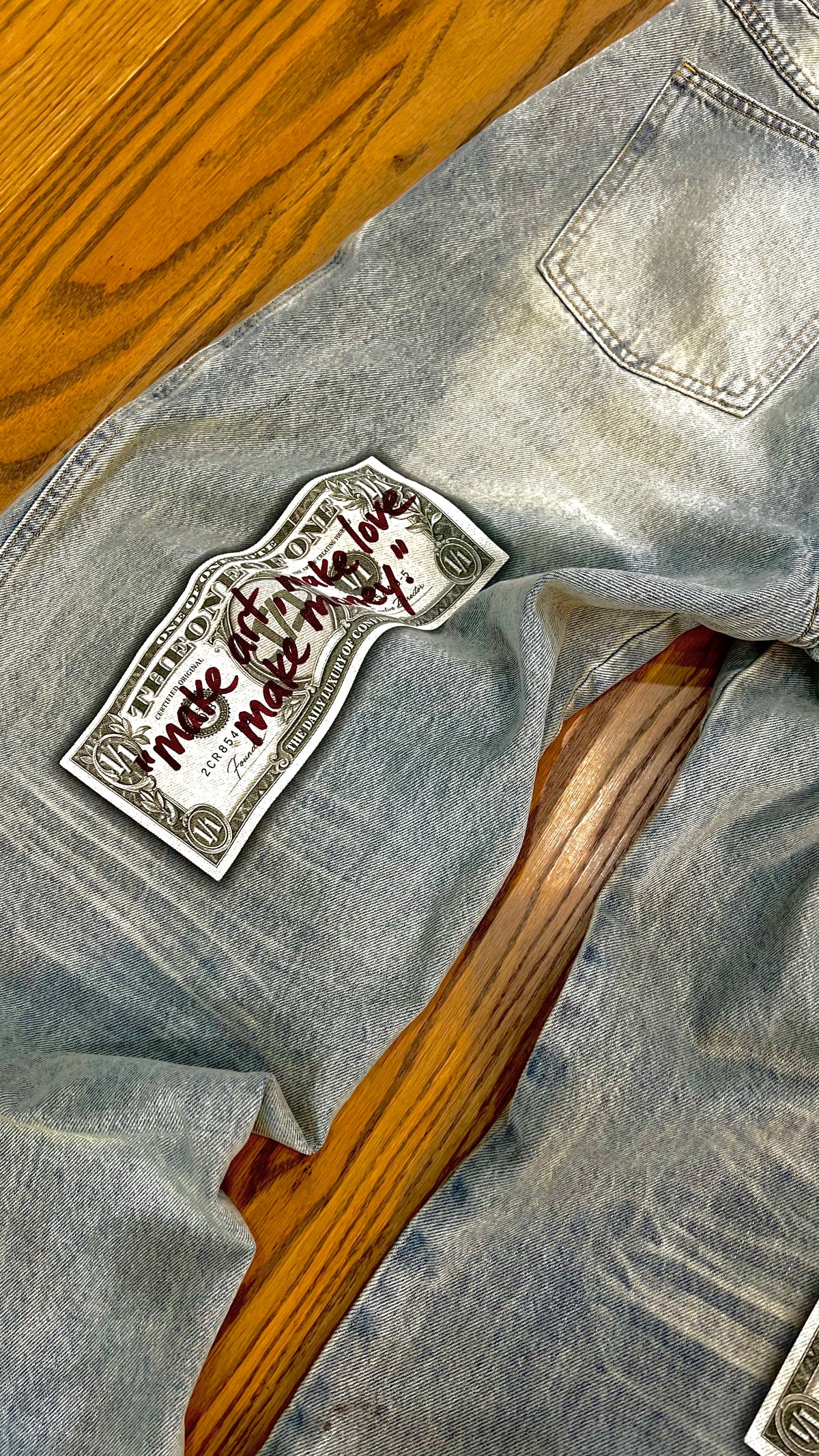 Luxury Denim Make Art Make Love Make Money Baggy Jeans