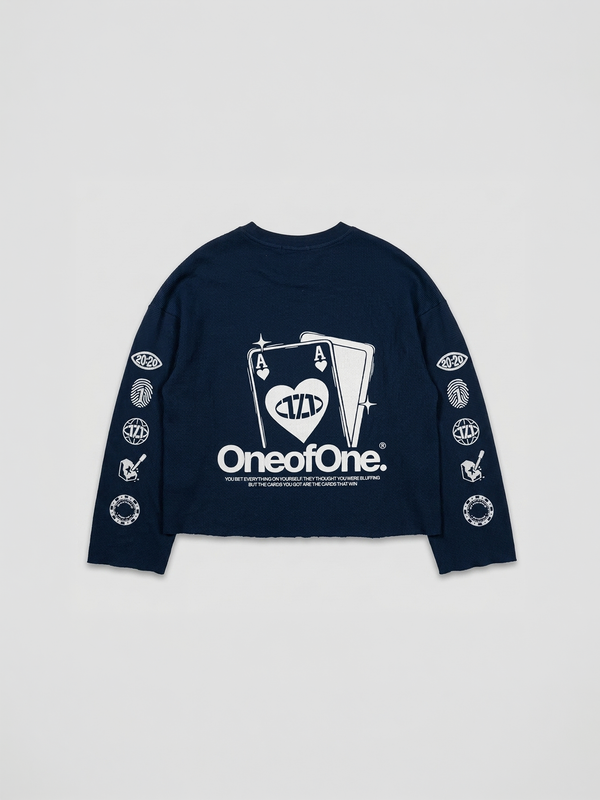 Navy Ace of One Waffle Knit Long Sleeve