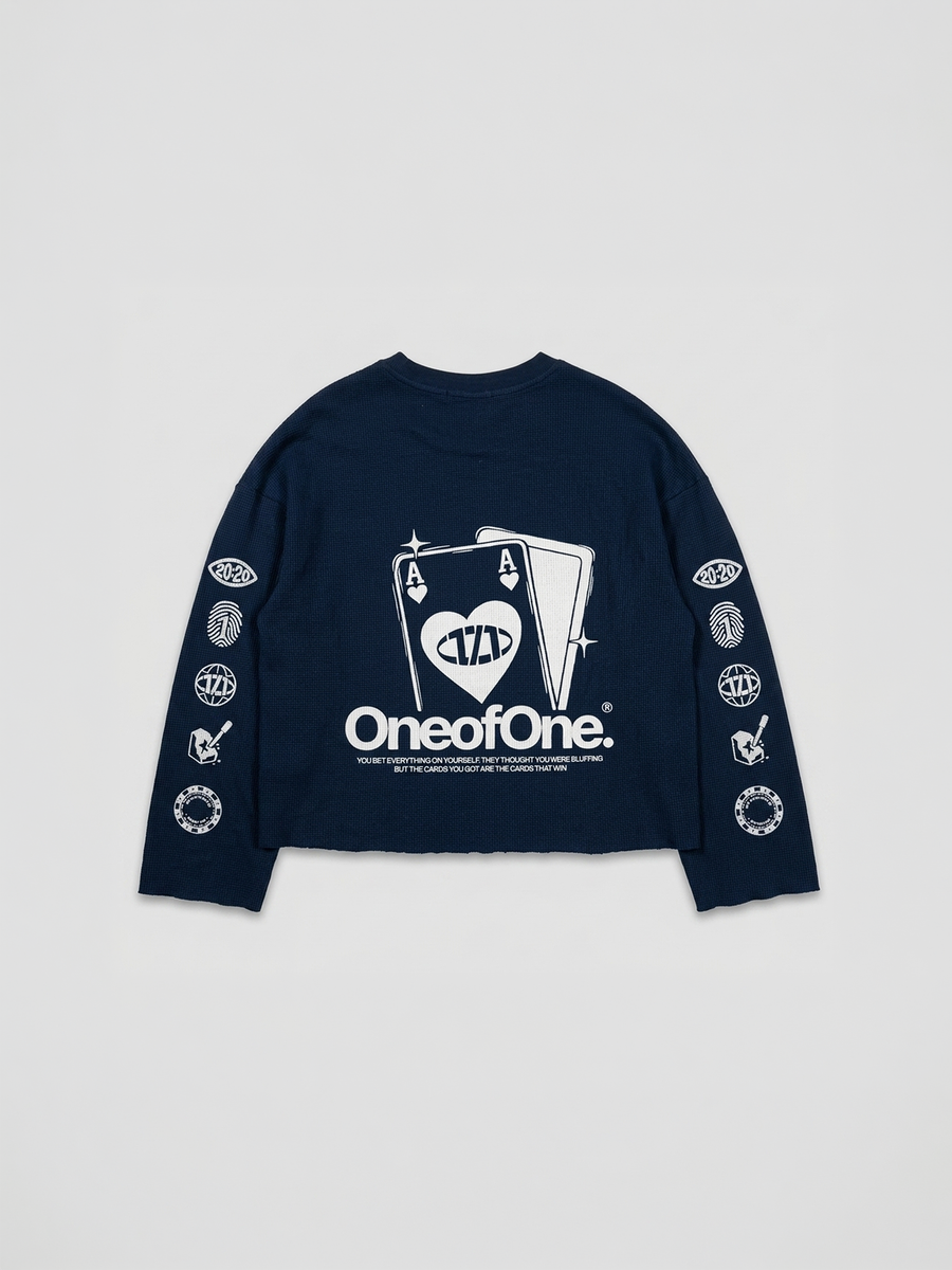 Navy Ace of One Waffle Knit Long Sleeve