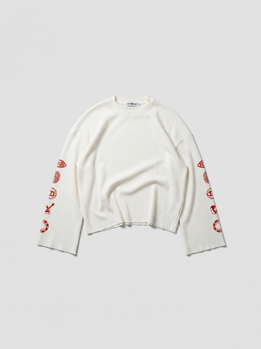 Red Ace of One Waffle Knit Long Sleeve